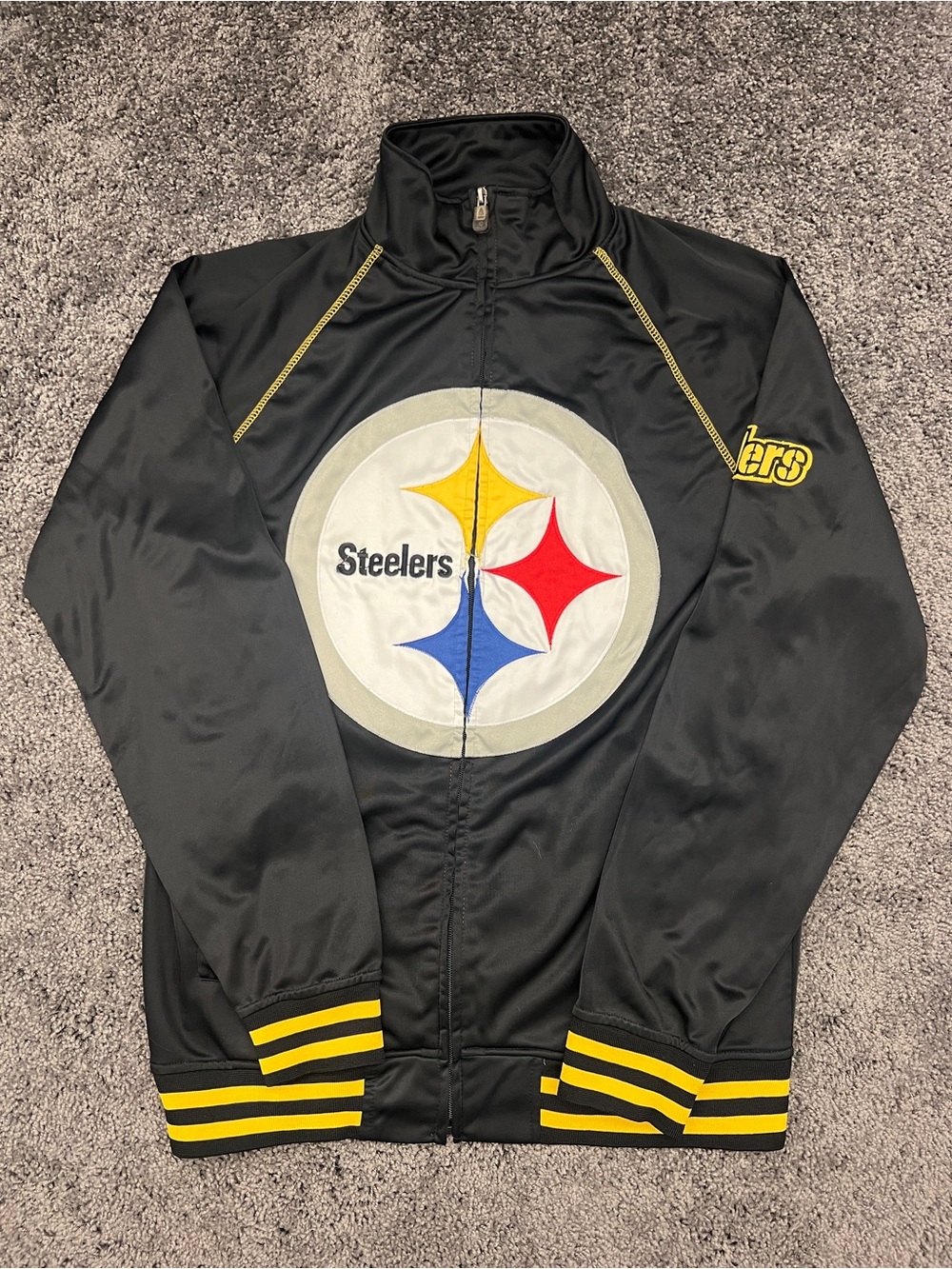 Pittsburgh Steelers Track Jacket Men’s Size Medium Tall Black NFL Team Apparel